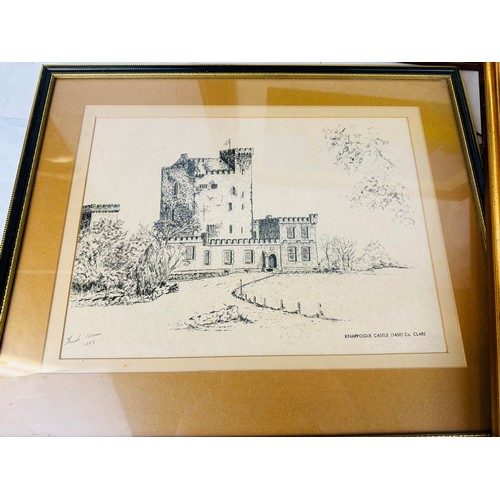 109 - A collection of 2 watercolors, signed and framed and a print of Knapogue Castle, Co. Clare