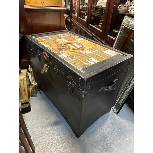 125 - Large Victorian travel chest with fitted glass