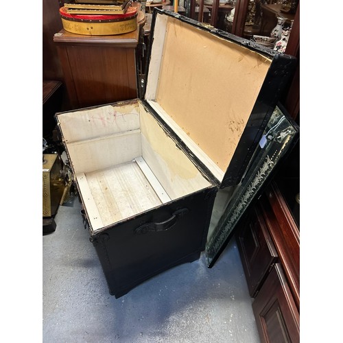 125 - Large Victorian travel chest with fitted glass