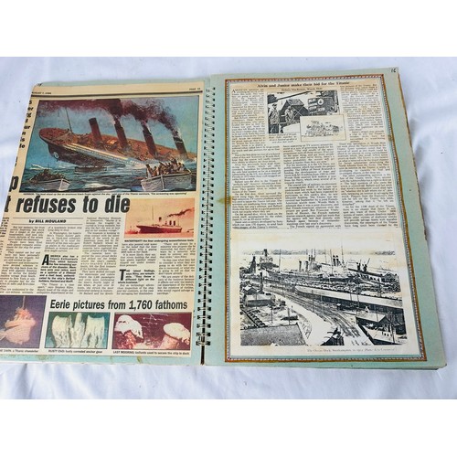 139 - Titanic scrap book built up over many decades, lots of maps, layouts, prints etc.