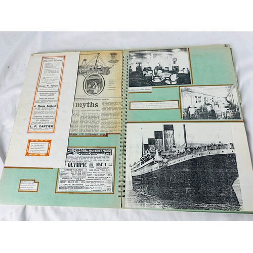 139 - Titanic scrap book built up over many decades, lots of maps, layouts, prints etc.