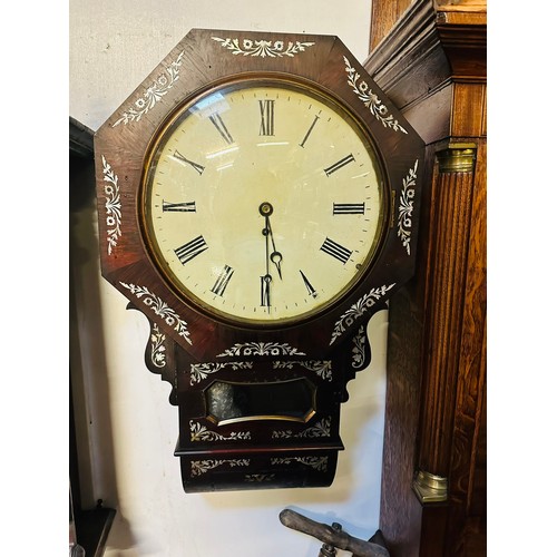 171 - Superb mother of pearl inlay and mahogany wall clock in working order