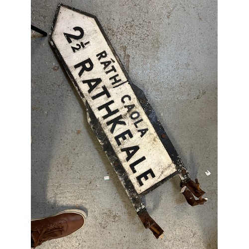 184 - 'Rathkeale 2 1/2' old vintage 2 sided road sign