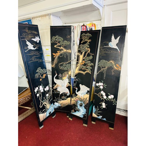 205A - Superb 4 panel Japanese room screen, hand painted on ebony, very heavy. pins required. Each panel is... 