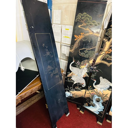 205A - Superb 4 panel Japanese room screen, hand painted on ebony, very heavy. pins required. Each panel is... 