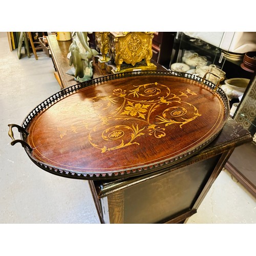 120A - Large Georgian inlaid tray with brass gallery surrounding and 2 brass handles. excellent condition. ... 