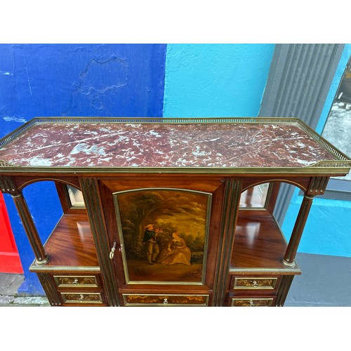 130B - Quality French Vernis Martin painted Bureau de Dame with superstructure and marble top, signed H Leb... 