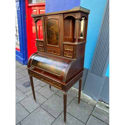 130B - Quality French Vernis Martin painted Bureau de Dame with superstructure and marble top, signed H Leb... 