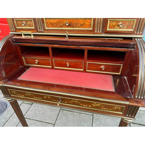 130B - Quality French Vernis Martin painted Bureau de Dame with superstructure and marble top, signed H Leb... 