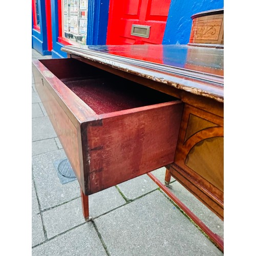 130C - Fine quality serpentine  Carlton House desk with an unusual hinged central lid that has several lett... 