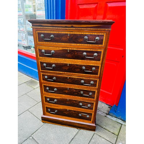 130G - Superb Georgian secetaire cabinet, with fall front veneered and cross banded drawers, signed Maple  ... 