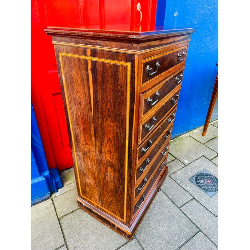 130G - Superb Georgian secetaire cabinet, with fall front veneered and cross banded drawers, signed Maple  ... 