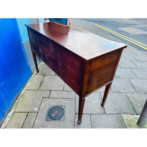 130J - Georgian bow fronted sideboard, the two central drawers flanked by bow cupboards, on tapered legs wi... 