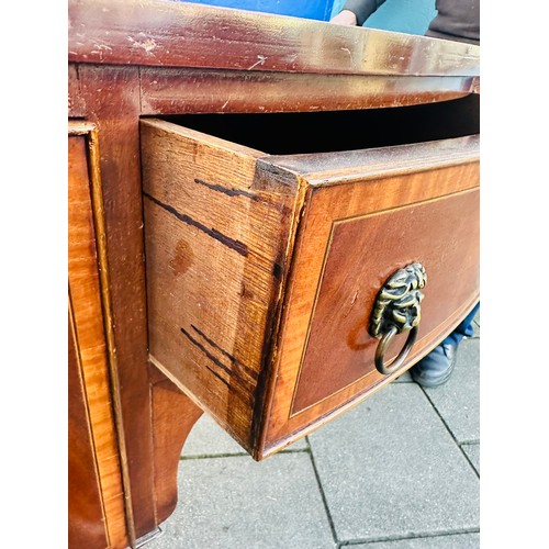 130J - Georgian bow fronted sideboard, the two central drawers flanked by bow cupboards, on tapered legs wi... 