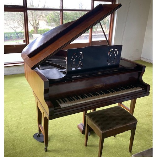 160A - Baby grand piano in a mahogany case, by Andrae Hamburg. In excellent condition. (buyer to arrange co... 