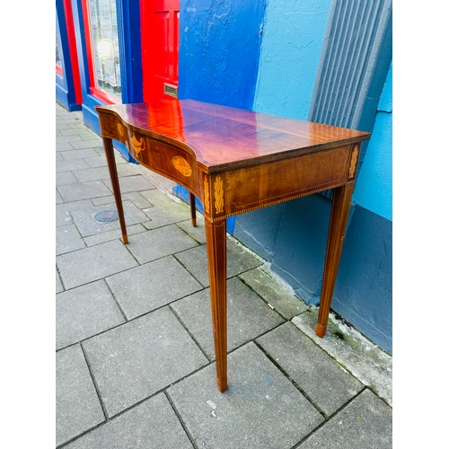 130E - Superb regency style console table with  breakfront form. Intricate inlay and tapered legs