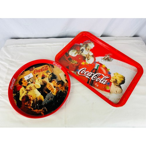 37 - 2 OLD COCA COLA PITORIAL TRAYS 12'' ROUND AND OTHER