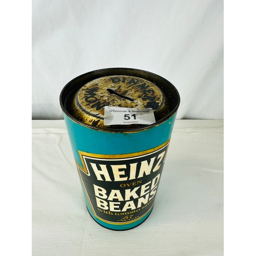 51 - HEINZ BAKED BEANS LARGE SAVINGS TIN, H18CM W10CM