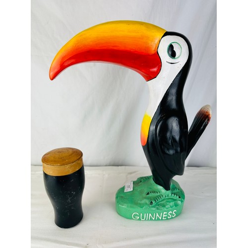 77 - GUINNESS TOUCAN ADVERTISING LARGE INCLUDES GUINNESS WOODEN PINT GLASS
H42CM W35CM