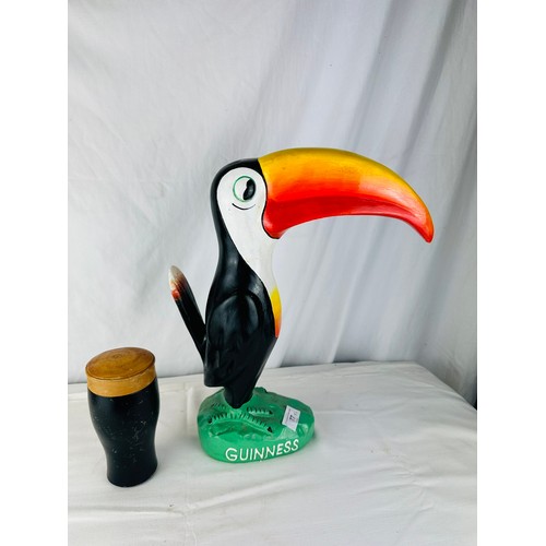 77 - GUINNESS TOUCAN ADVERTISING LARGE INCLUDES GUINNESS WOODEN PINT GLASS
H42CM W35CM