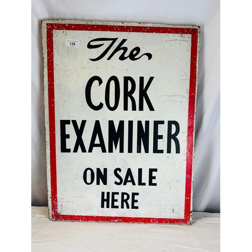 129 - OLD THE CORK EXAMINER OLD ADVERTISING SHOP BOARD - WOODEN 24'' X 18''