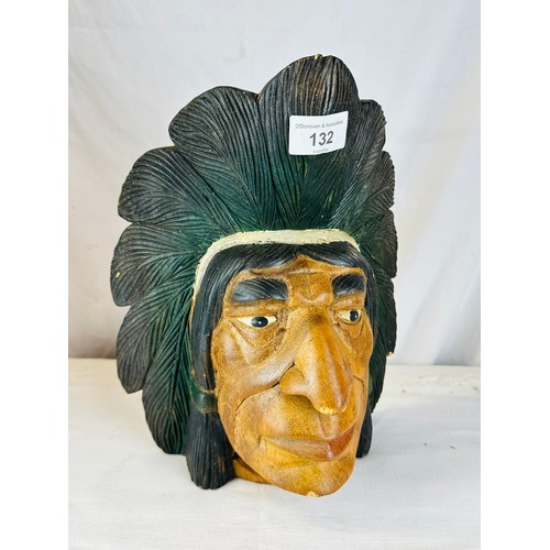 132 - CARVED INDIAN HEAD SHELF DISPLAY H30CM W25CM