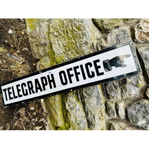 169 - OLD TELEGRAPH OFFICE ORIGINAL ENAMEL SIGN WITH FINGER
POINTING IN DIRECTION OF OFFICE H74CM W 13CM