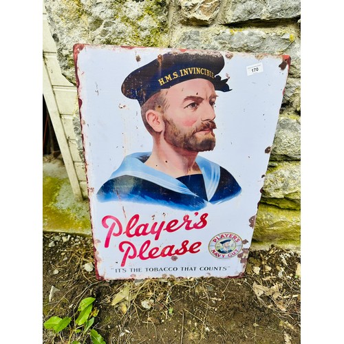 170 - PLAYERS PLEASE CIGARETTE PICTORIAL SAILOR  VINTAGE TIN SIGN H70CM
W50CM