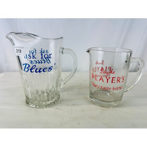 219 - PLAYERS CIGARETTE OLD JUGS X2 LARGEST H18CM