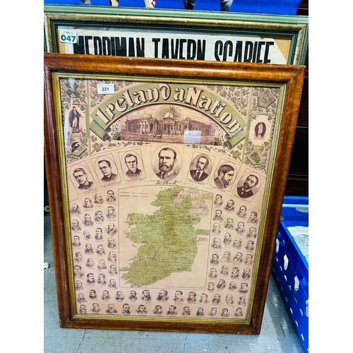 221 - IRELAND A NATION - PICTORIAL POLITICAL POSTER FEATURING PARNELL, CROKE, DAVITT - MAP OF IRELAND 30''... 