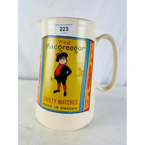 223 - WEE MACGREEGOR SAFETY MATCHES ADVERTISING JUG H23CM W22CM