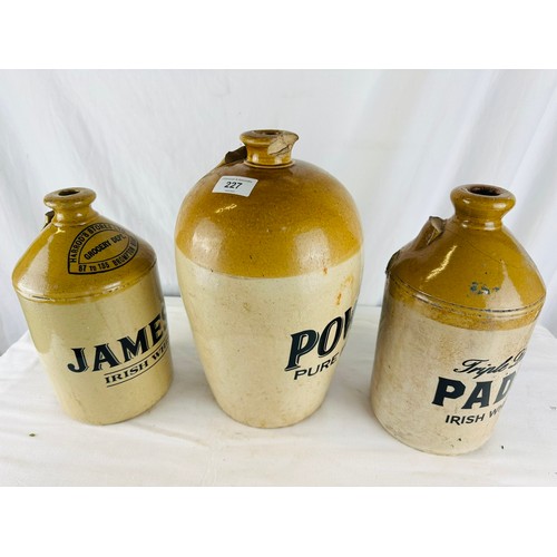 227 - 3 X EARTHENWARE JARS - JAMESON, POWERS AND PADDY