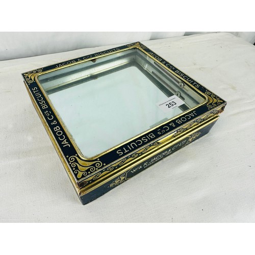 253 - ORIGINAL JACOBS AND COMPANY BISCUITS PICTORIAL WALL MOUNTED MIRROR, 1920'S 22CM X 23CM