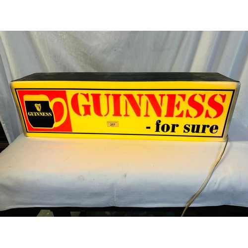 257 - GUINNESS FOR SURE ILLUMINATED HANGING SIGN, 26 X 8''