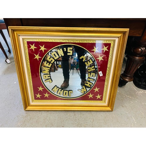 355 - JOHN JAMESON STARS, CIRCULAR GOLD AND BURGANDY MIRROR 25 X 29