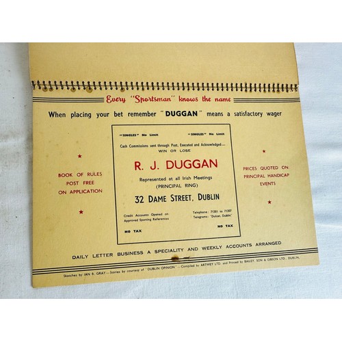 362 - OLD RJ DUGGAN, 32 DAME STREET DUBLIN, RACING PICTORIAL CALENDAR 1941 19CM X 27CM