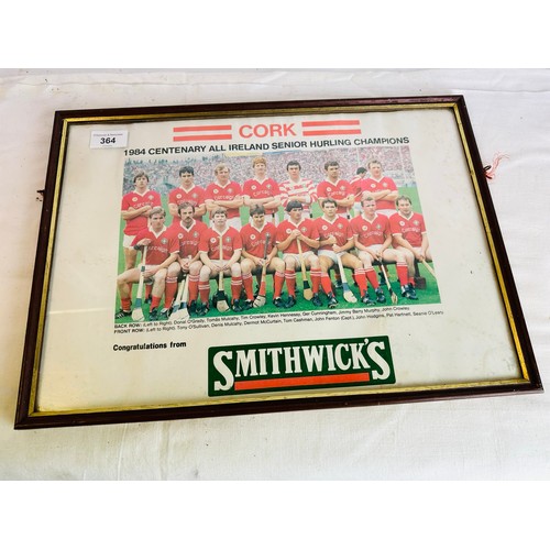 364 - CORK 1984 CENTENARY ALL IRELAND SENIOR HURLING CHAMPIONS
ADVERTISING POSTER SMITHWICKS H33CM W 45CM