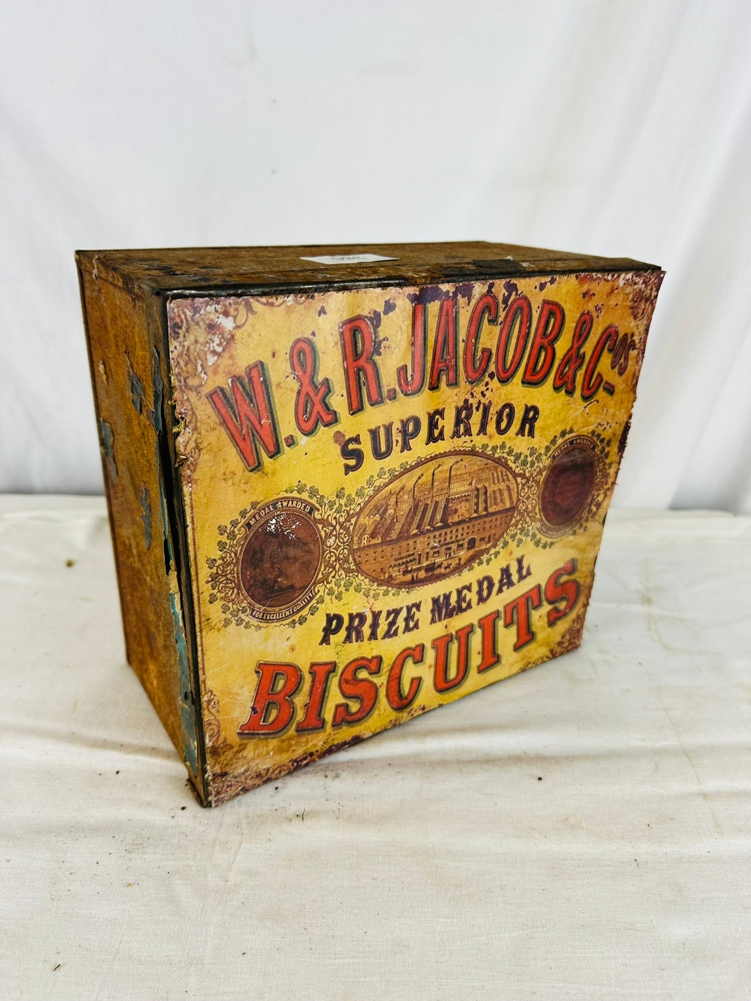 JACOBS PRIZE MEDAL SHOP PICTORIAL DISPLAY TIN IN AN OAK FRAME