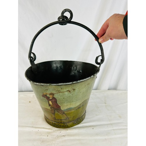 394 - OLD HAND PAINTED PICTORIAL TIP HANGING BUCKET BLACKHEATH 1853 22CM X27CM