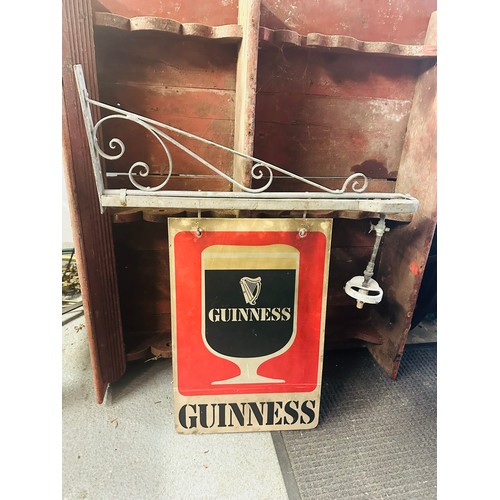 117 - OLD GUINNESS GOBLIN HANGING SIGN WALL MOUNTED ON OLD GAS LIGHT 90CM X 75CM X 10CM