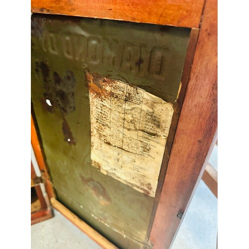 119 - 1911 DIAMOND DYES SHOP DISPLAY  CABINET TWO SEPERATE DOORS WITH BEAUTIFUL PICTORIAL  TIN SIGNS, CUBB... 