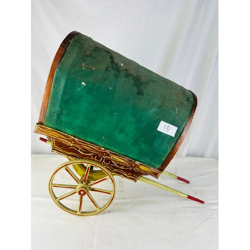 110 - OLD GYPSY CARAVAN FOLK ART, WITH THE ORIGINAL HAND PAINTED CANVAS ROOF AND HAND MADE GLASS WINDOWS, ... 