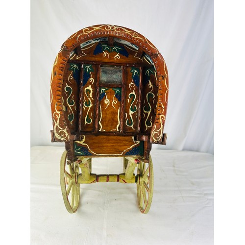 110 - OLD GYPSY CARAVAN FOLK ART, WITH THE ORIGINAL HAND PAINTED CANVAS ROOF AND HAND MADE GLASS WINDOWS, ... 