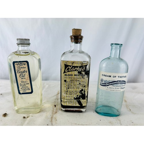 220A - 3 OLD VINTGAE BTTLES - CLARKES BLOOD MIXTURE, CREAM OF TARTAR AND CASTOR OIL