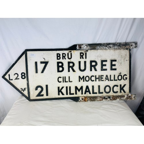 87A - VINTAGE DOUBLE ROAD SIGN, 2 SIDED, BRUREE AND KILMALLOCK