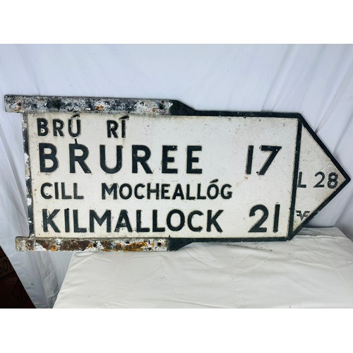 87A - VINTAGE DOUBLE ROAD SIGN, 2 SIDED, BRUREE AND KILMALLOCK