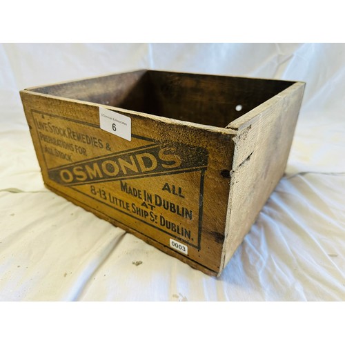 6 - OSMONDS MEDICINAL VINTAGE TIMBER BOX, 11'' X 9''