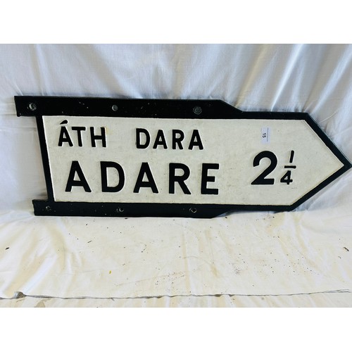 15 - VINTAGE ADARE 2 1/4 OLD ROAD SIGN