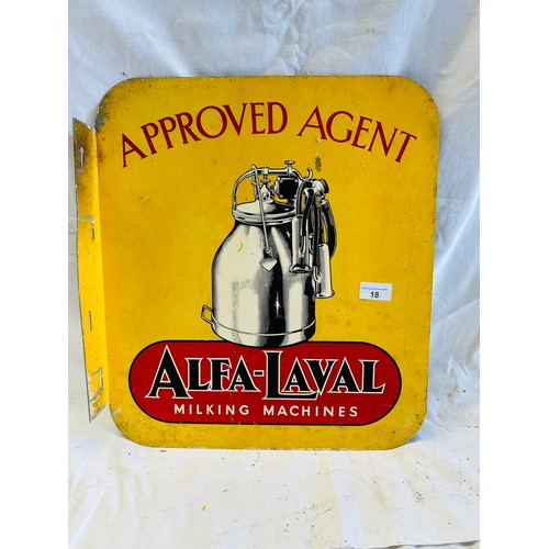 18 - ALFA LAVAL MILKING MACHINES ALUMINIUM SIGN, 18'' X 16''