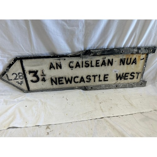 41 - NEWCASTLEWEST 3 1/4 VINTAGE ROAD SIGN